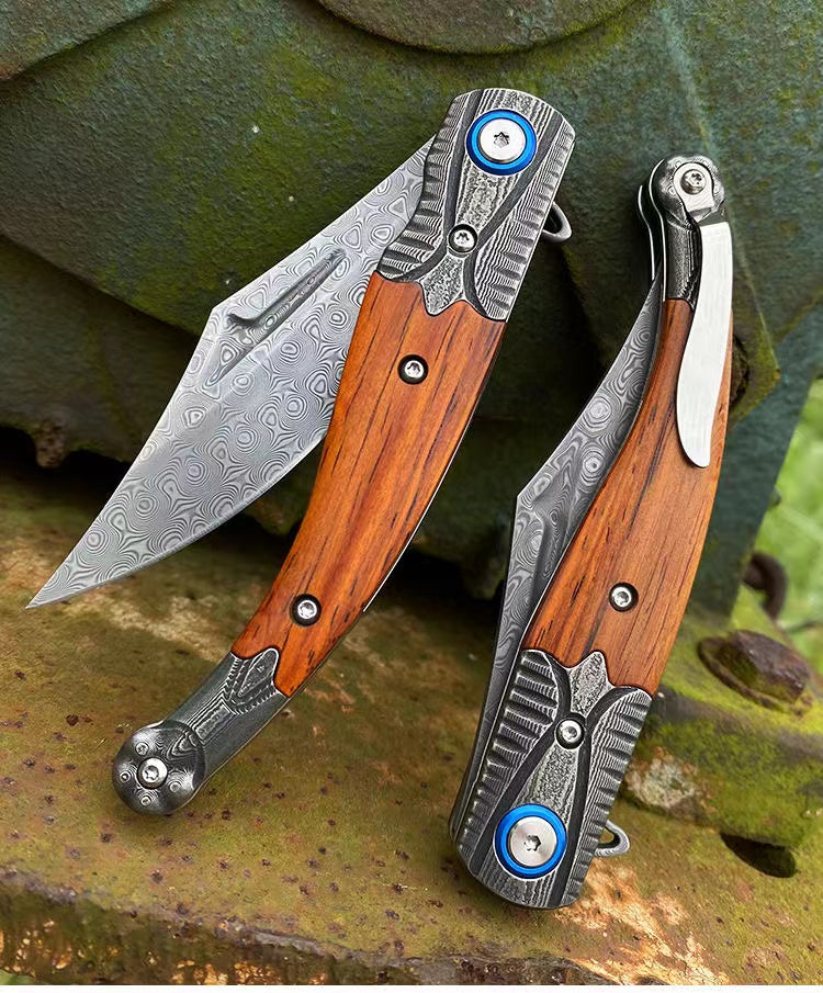 Damascus Steel Folding Knife Outdoor Survival Tool