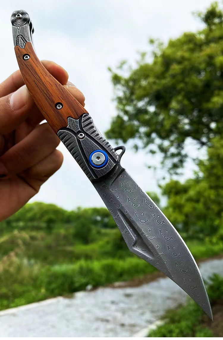 Damascus Steel Folding Knife Outdoor Survival Tool