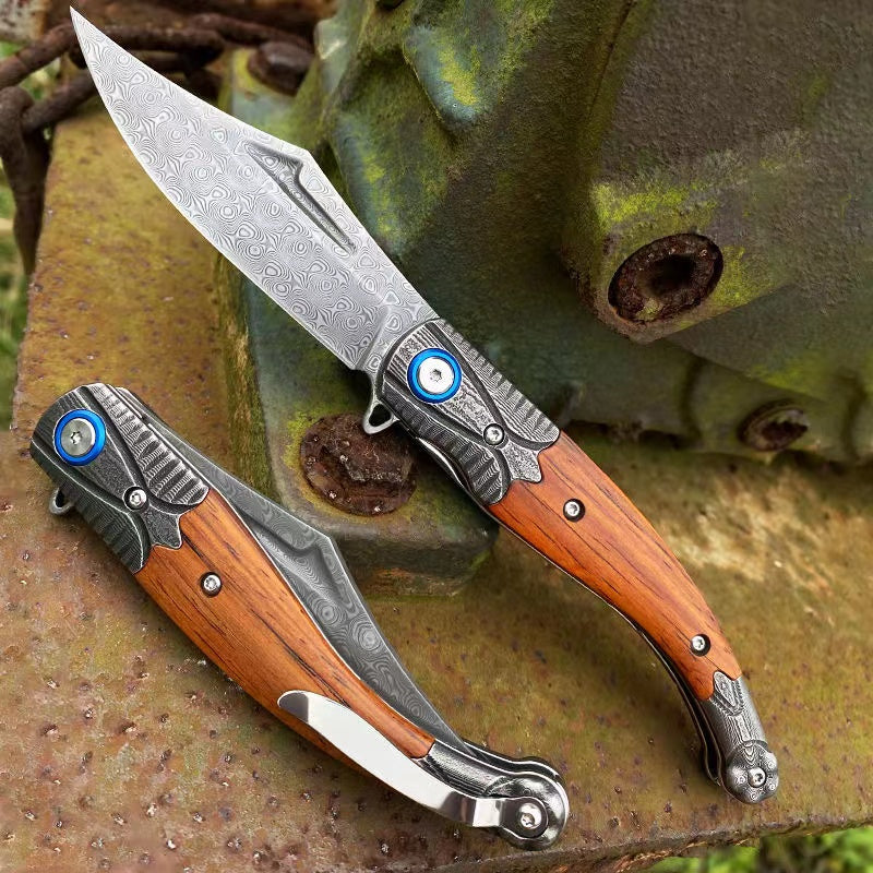 Damascus Steel Folding Knife Outdoor Survival Tool