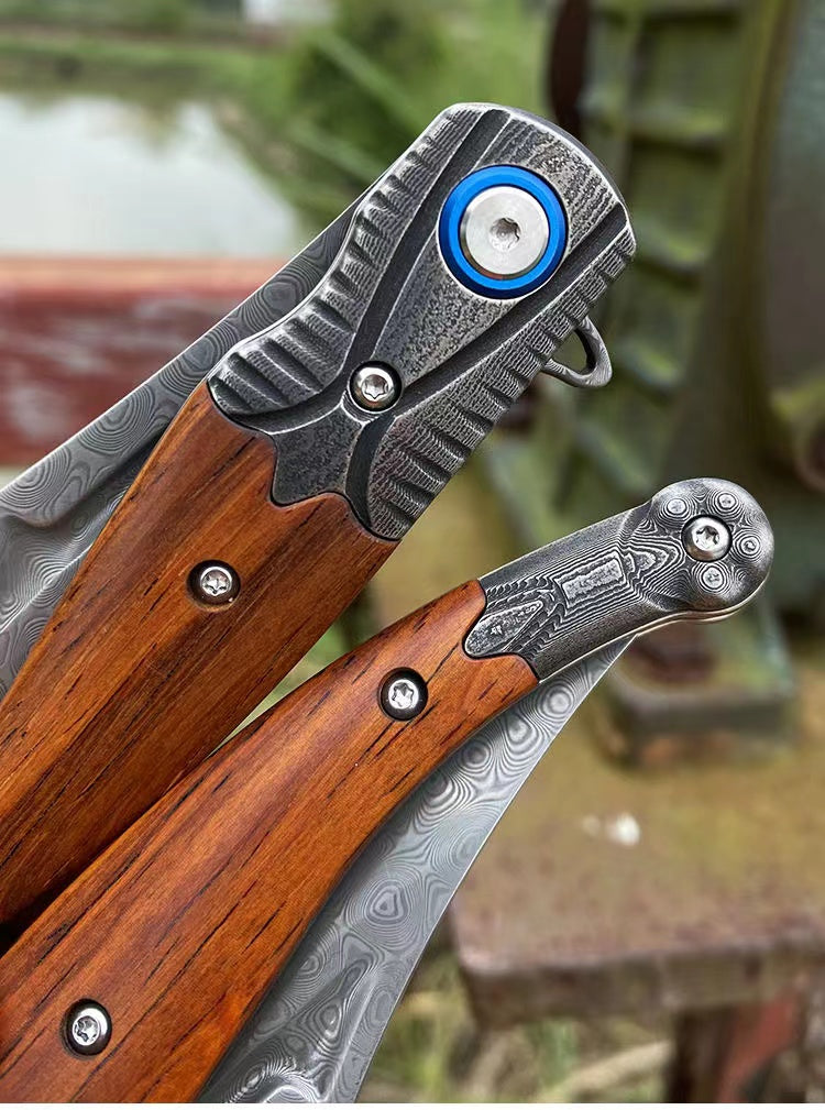 Damascus Steel Folding Knife Outdoor Survival Tool