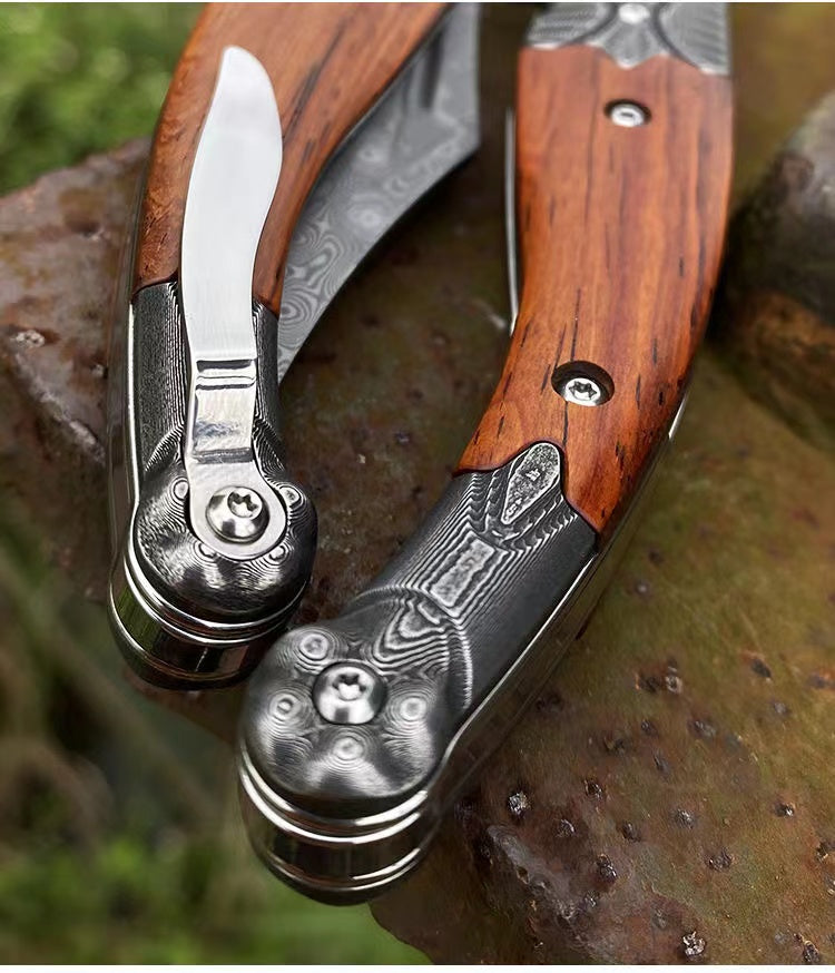 Damascus Steel Folding Knife Outdoor Survival Tool